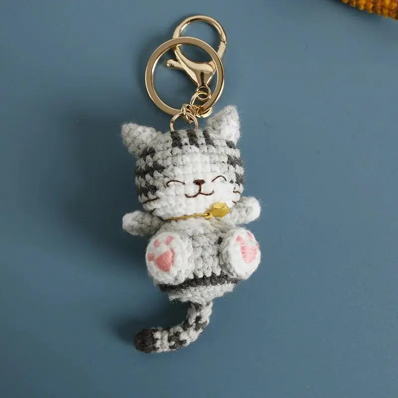 Small Crocheted Yarn Kitten Keyring, Cute Smiling Cartoon Cat Doll, Customized Party Bag & Festive Gifts for Festive & Party Supplies, Customized Gifts