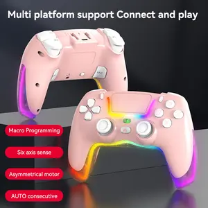 Wireless Bluetooth Game Controller RGB Light Zero Delay Gamepad Joystick Pink Black White Compatible with PS4 Switch IOS Android PC