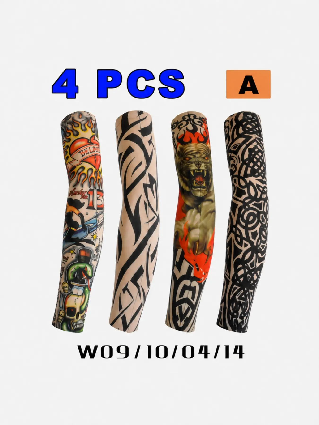 4 Pcs Tattoo Sleeve for Men Women, Anti-Sunburn Elastic UV Arm Sleeves Cover, Outdoor Nightclub Cycling Party Accessory, Comfortable and Stylish Design