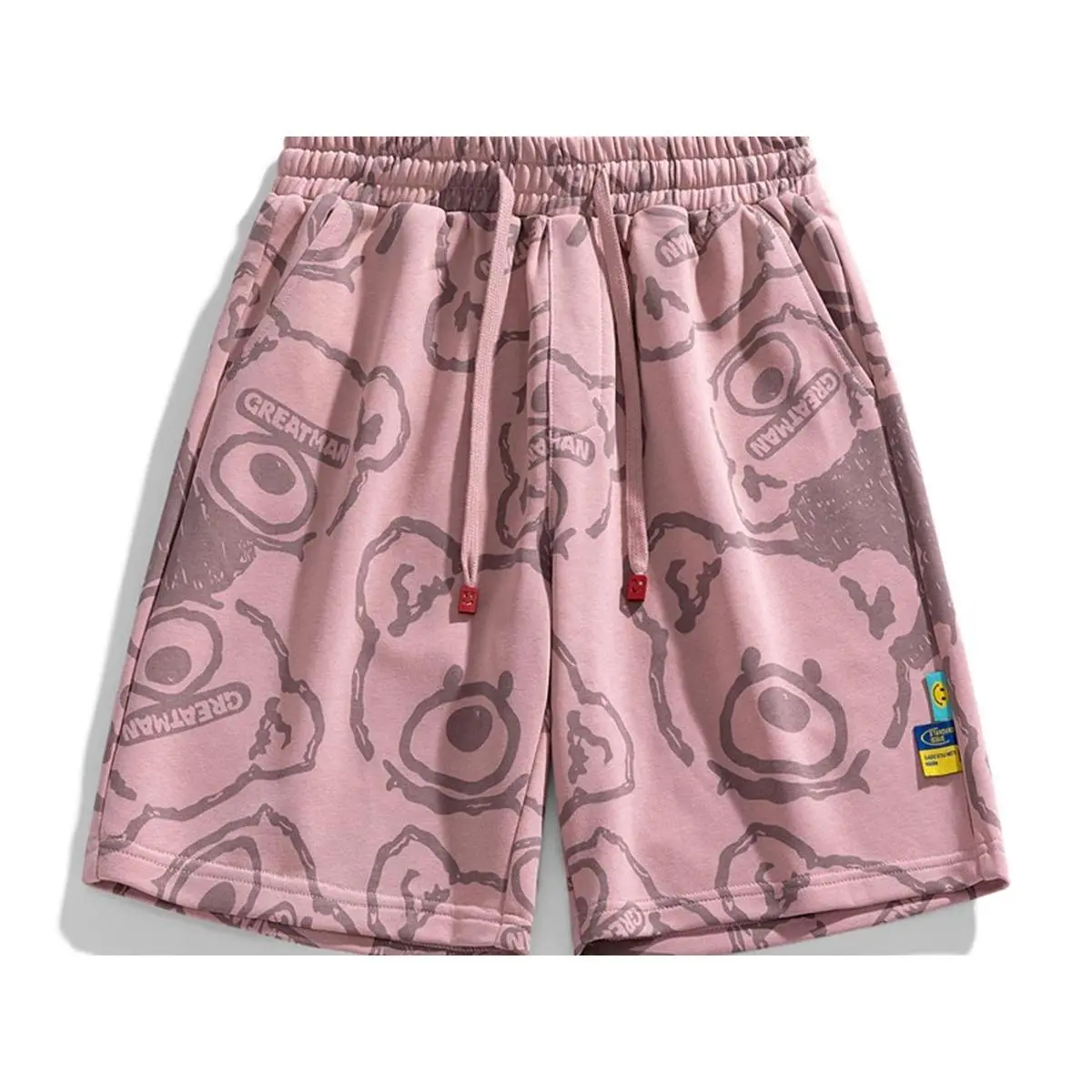 Men's Cute Bear Graphic Casual Sweat Shorts, Premium   Blend Drawstring Elastic Waist Shorts with All-Over Print, Soft Loose Fit Lounge Shorts with Side Pockets for Gym, Running, Daily Wear, Urban Streetwear, Plus Size S-3XL, Multiple Colors Availabl