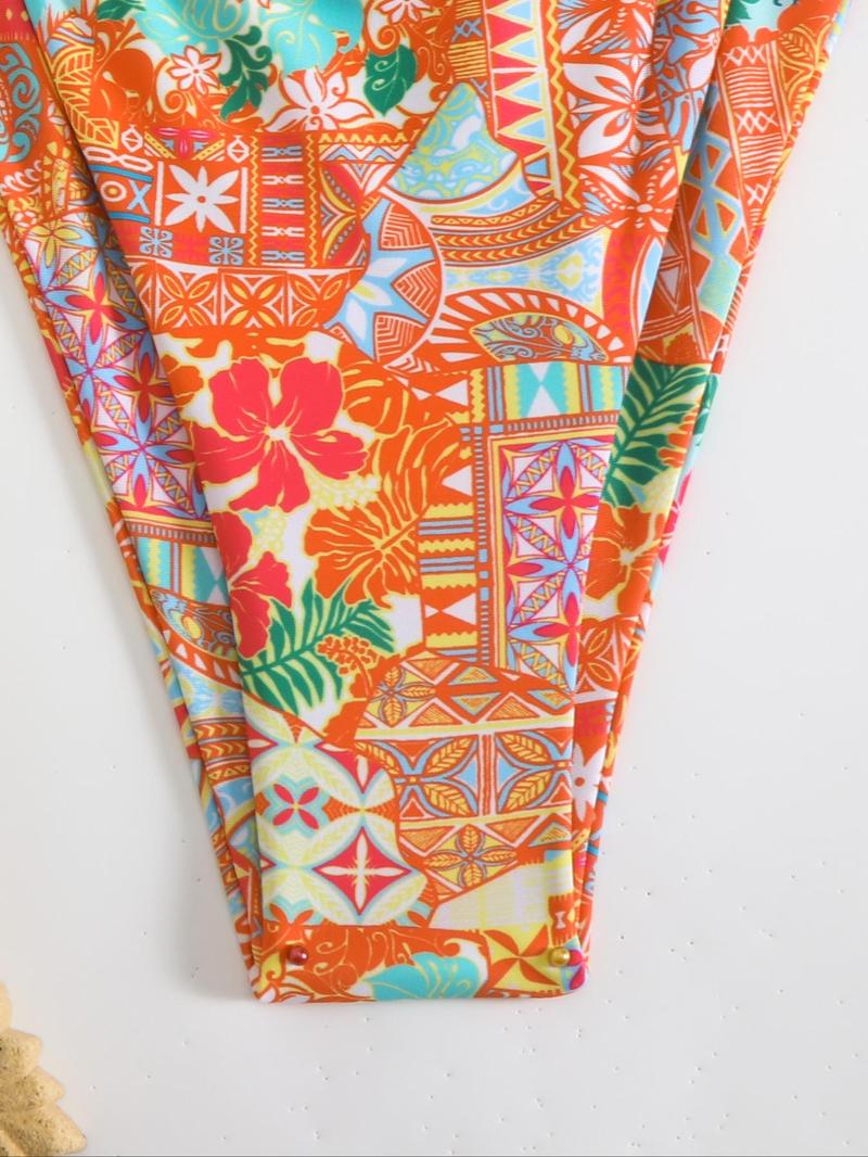 Women's Floral Bikini Set, Sexy Triangle Two-Piece Swimsuit, Sleeveless Party Style, All-Season Wear, Tie Back Design