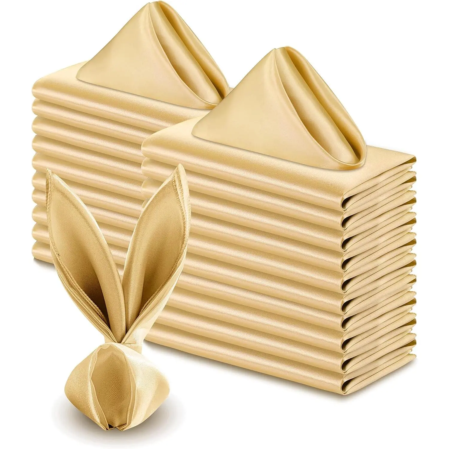 50 Pack Disposable Square Gold Solid Satin Napkins, 17x17 in Wedding Dinner Supplies, Silky Smooth Shiny Finish, Foldable, Seamless Edges, Machine Washable, Wrinkle-Free, Fade Resistant