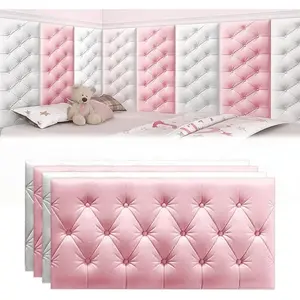 4-Piece Self-Adhesive 3D Foam Wall Panels, Thickened 8mm Vinyl Buffer Stickers, Impact-Resistant Bed Headboard, Easy Peel Sticky Adhesive Wallpaper for Bedroom Walls