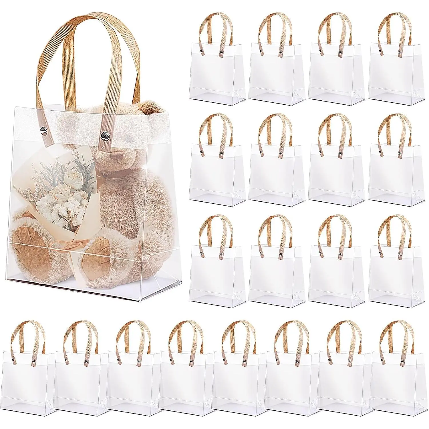 20 count Clear Plastic  Bags with Handles,Small  Plastic  Wrap Bags,Party Favor Bags for Wedding Birthday  Shower DIY(5.9 x 5.1 x 2.4 Inch)