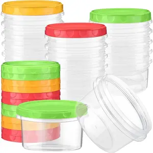 16 Pack 8 oz Freezer Containers with   Deli Freezer Storage Containers Stackable Plastic Thick Twist Top Jars for Takeout  Round Wide Mouth Lunch Snack (Green,Red,Yellow)