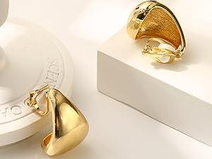 THUNARAZ 9 Pairs Retro 14K Gold Plated Ear Clips for Women Chunky Hoop Earrings Trendy Clip on Earrings Non-Pierced Elegant Clip on Earrings Jewelry Set for Christmas Gift