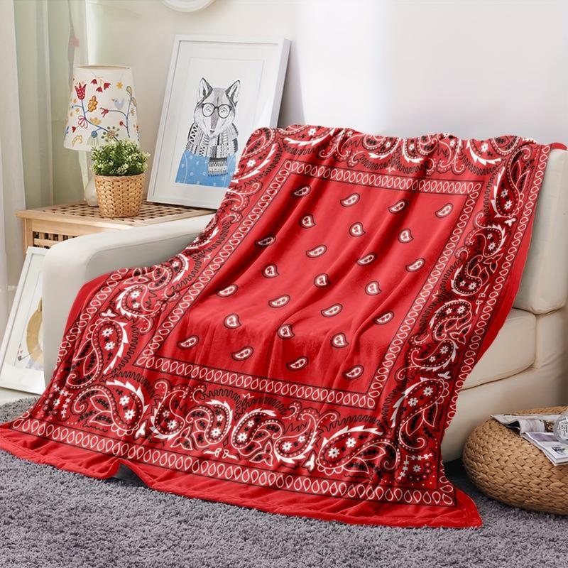1 Piece Red Plaid Flannel Throw Blanket, Paisley Pattern, Soft and Comfortable, Suitable for Sofa, Bed, Office or Camping, All-Season Multi-Purpose Gift, Multi-Functional Throw Blanket | Lightweight, soft, skin-friendly and breathable