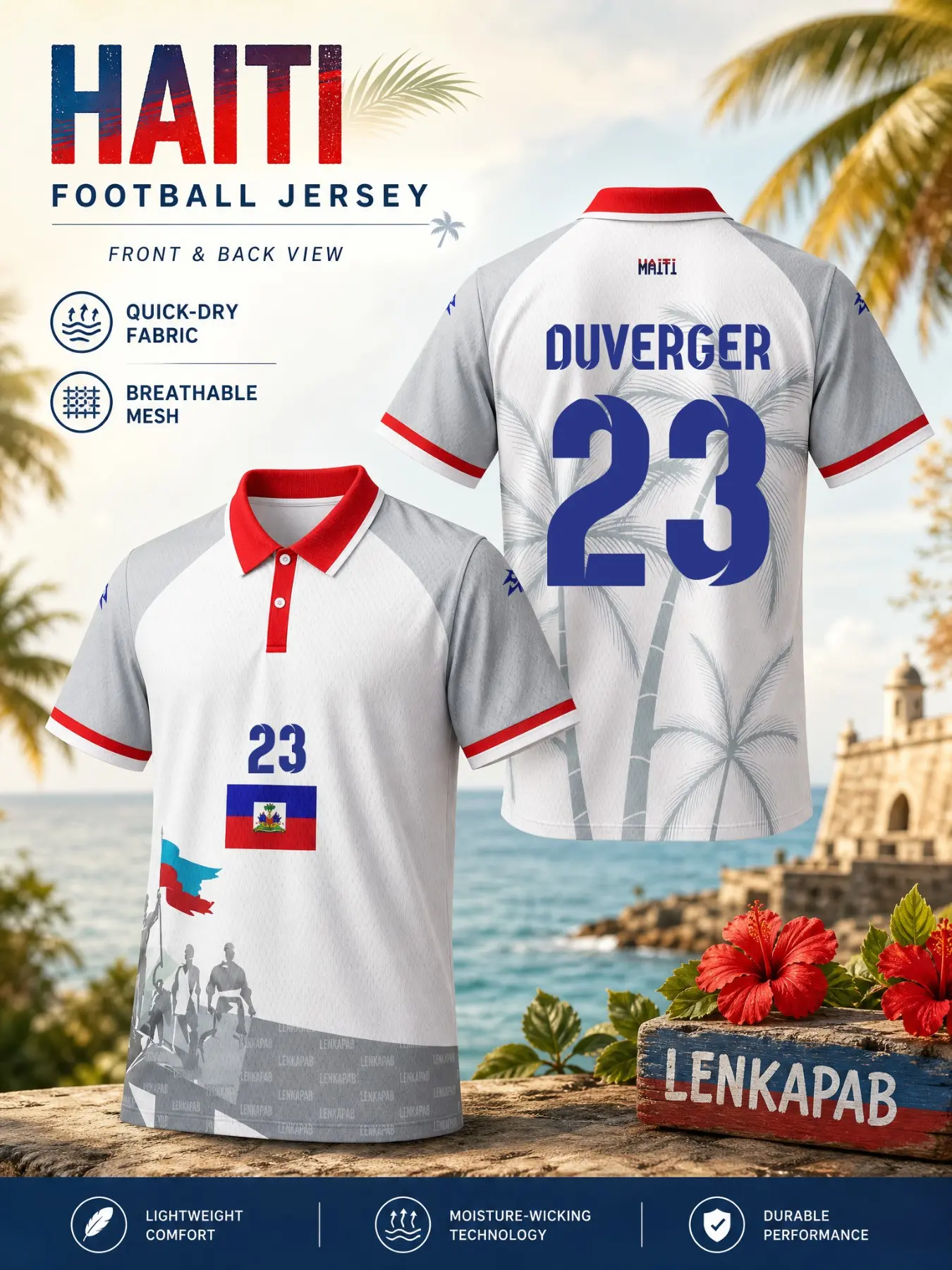 Haiti 2026 Men's Soccer Polo Shirt, Quick-Dry Sportswear, Haiti National Team Fan Gear, Breathable Mesh T-Shirt, Athletic Top for All Seasons, Lightweight Football Shirt, Athletic Active Tops