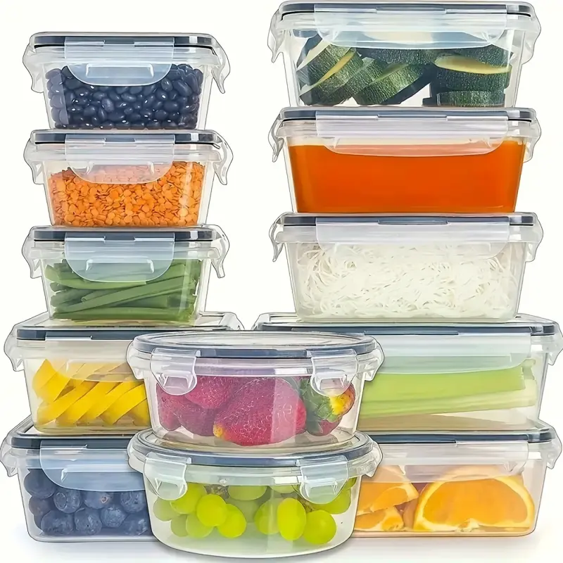 12-Piece Food Storage Container Set, Leakproof Kitchen Crisper Boxes with Lids, Stackable Refrigerator Organizer Containers for Fruits, Vegetables, Leftovers & Lunch Prep