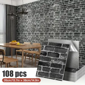 108 Pieces Wall Decal, 38.5cm*35cm Self-Adhesive Foam Tiles, Simple Brick Pattern, Ideal for Living Room Background Decor