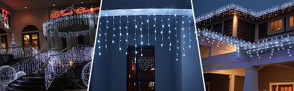 BASIC SUPPLY Christmas Icicle Lights - 65FT String Lights Outdoor Waterproof, 8 Modes Timer Connectable Plug-in String Light for Eaves, Roofs, Christmas Decorations