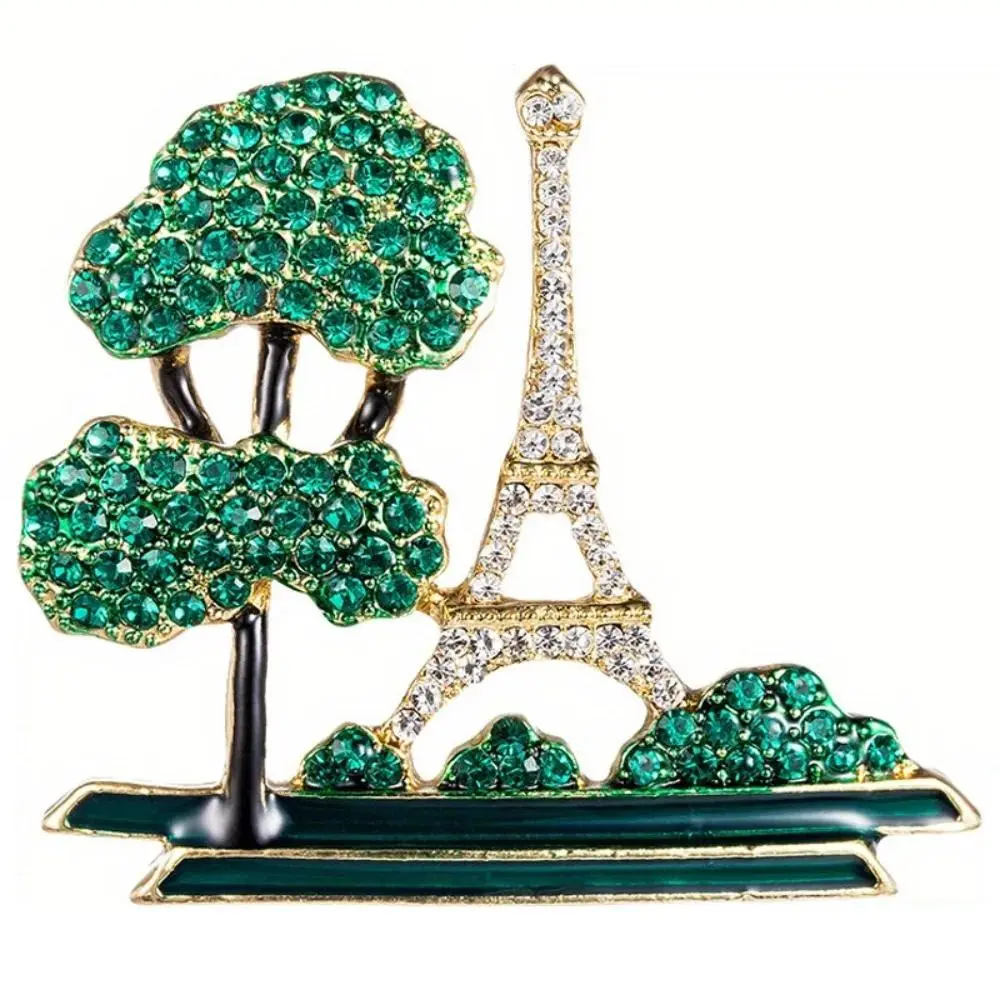 Creative Enamel Brooch Environmentally Friendly Green Eiffel Tower Pin Suit Lapel Badges Scarf Clothing Accessory