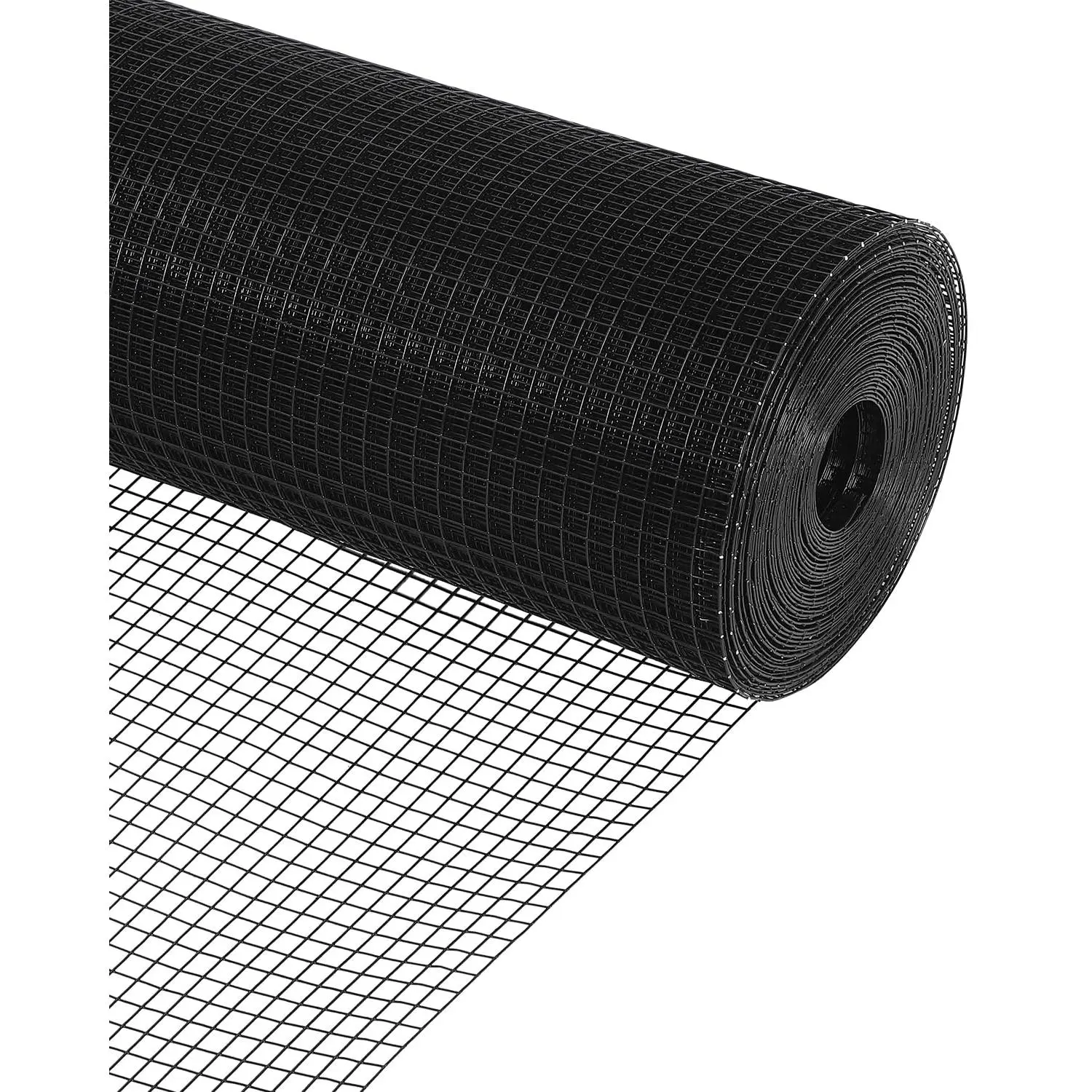 1 Roll of Black PVC Coated Welded Wire Mesh (48in x 60ft, 19ga, 1/2in x 1/2in Openings) for Homestead Pet, Farm Animal & Poultry Cages, Includes Wire Cutters, 200 Fastening Clips, Cut-Resistant Gloves