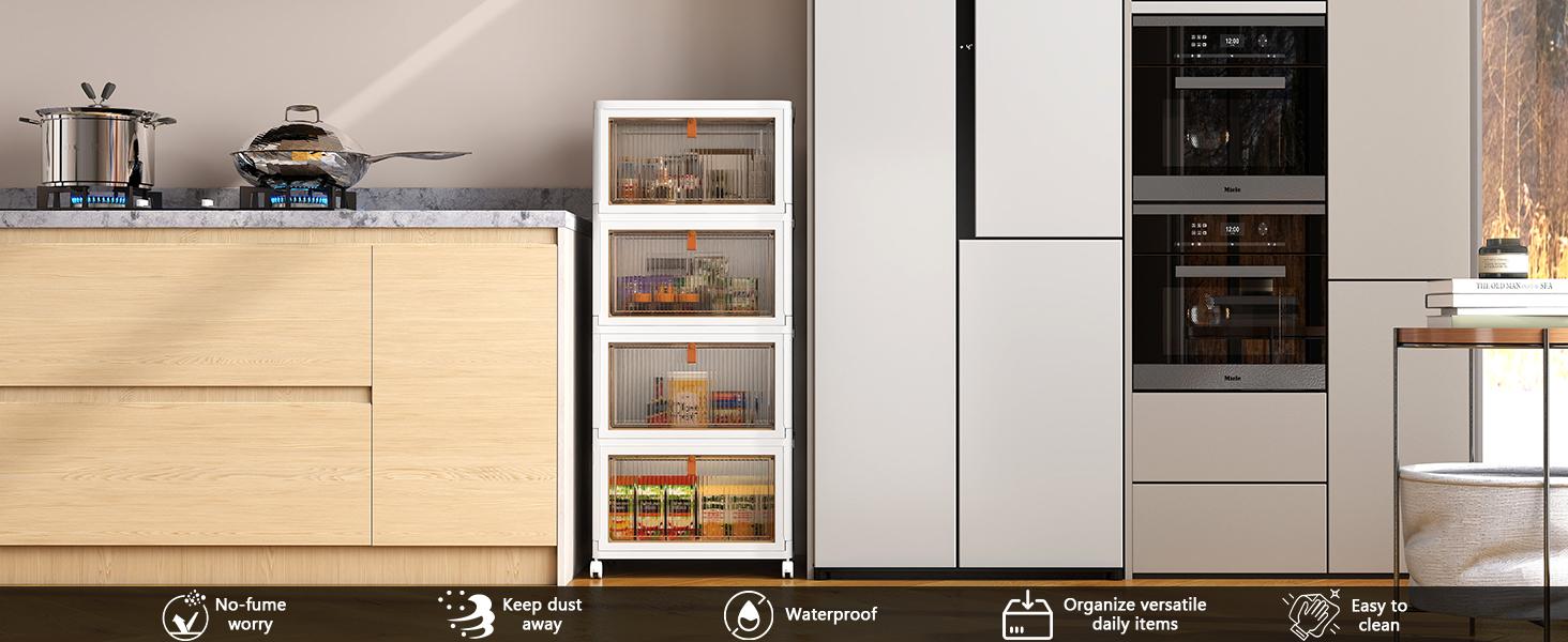 4 Tier Stackable Plastic Storage Bins with Lid and Wheels - 23 QT Closet Organizers and Storage, Foldable Storage Containers, Organization and Storage Boxes for Craft, Home, Pantry, Dorm, Grey