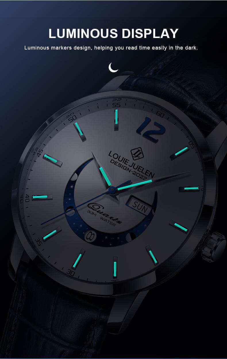 Swiss Luxury Business Chronograph: Genuine Swiss Movement,42mm Alloy Case&Leather Strap,Waterproof Luminous Dial with Calendar,Versatile Style for Work, Social&Leisure