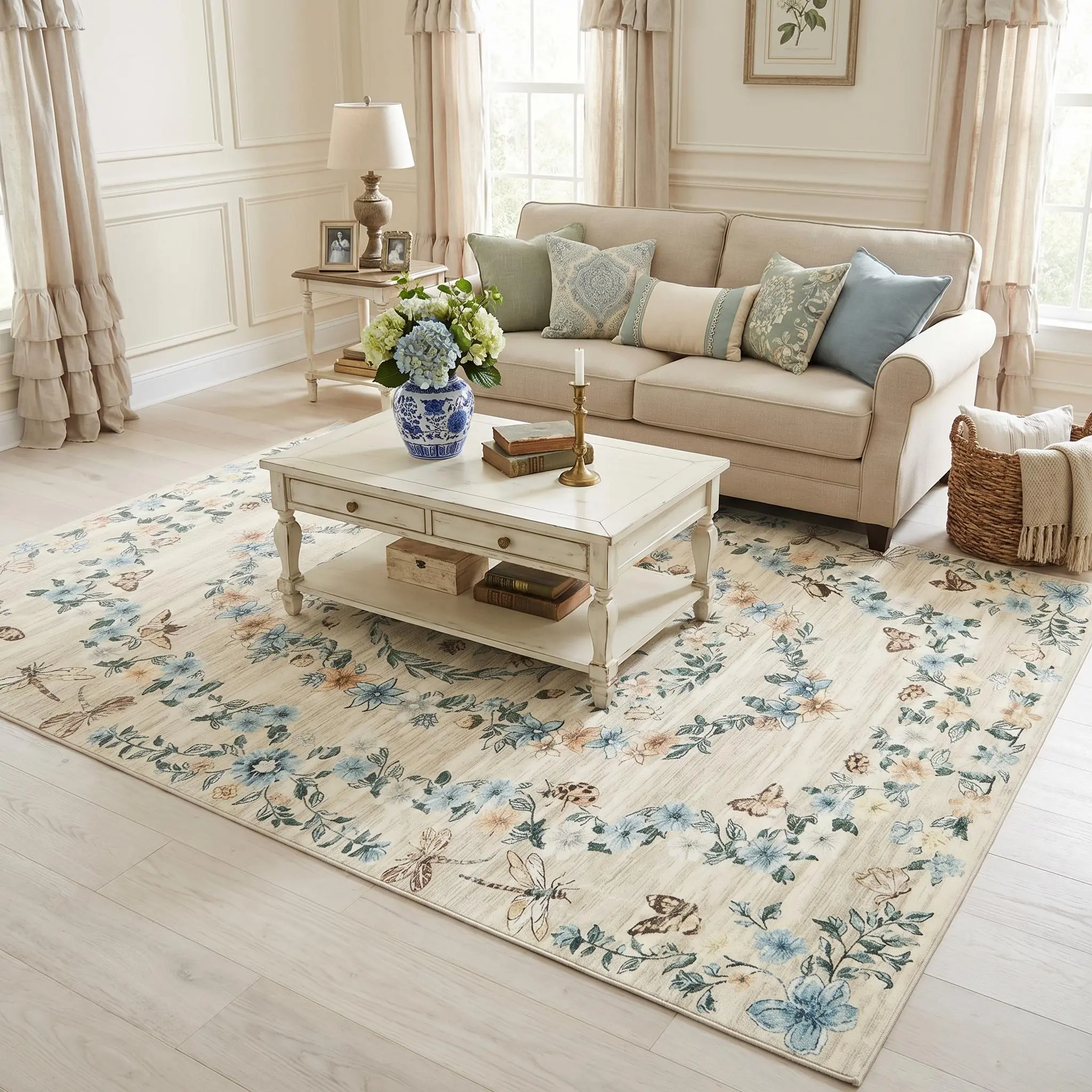Modern Floral Pattern Rug Washable Soft Non Slip Carpet For Living Room Bedroom Pastoral Home Decor Pet Friendly Stain Resistant Mat Kitchen Hallway Cottagecore Runner Rugs Low Pile Area Rug For Apartment Farmhouse Porch