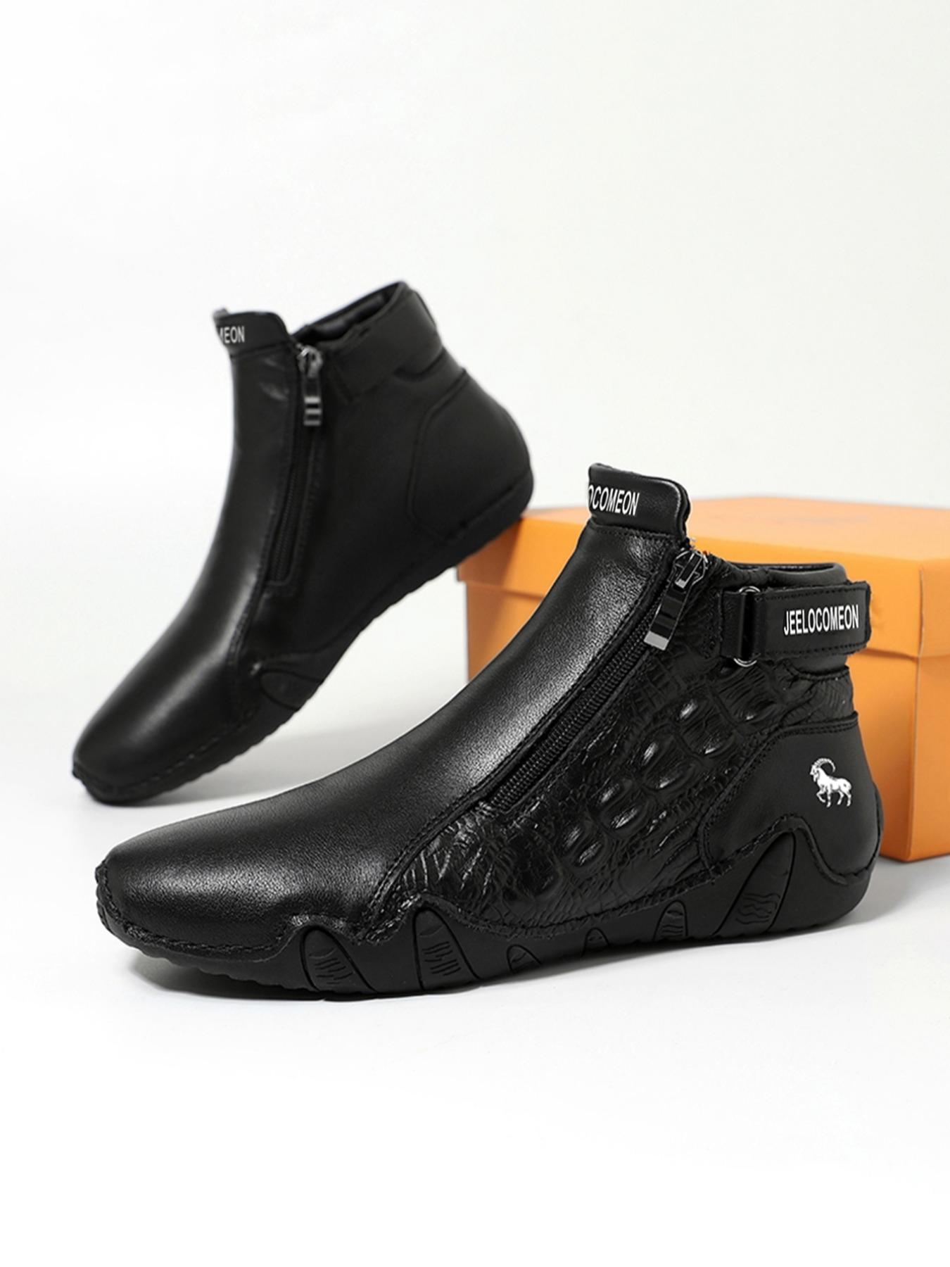 Men's Fashion Ankle Boots, Fashionable Boots, Animal Print, Side Zipper Design, Casual Comfortable Outdoor Shoes, All Season Wear, Trendy and Versatile