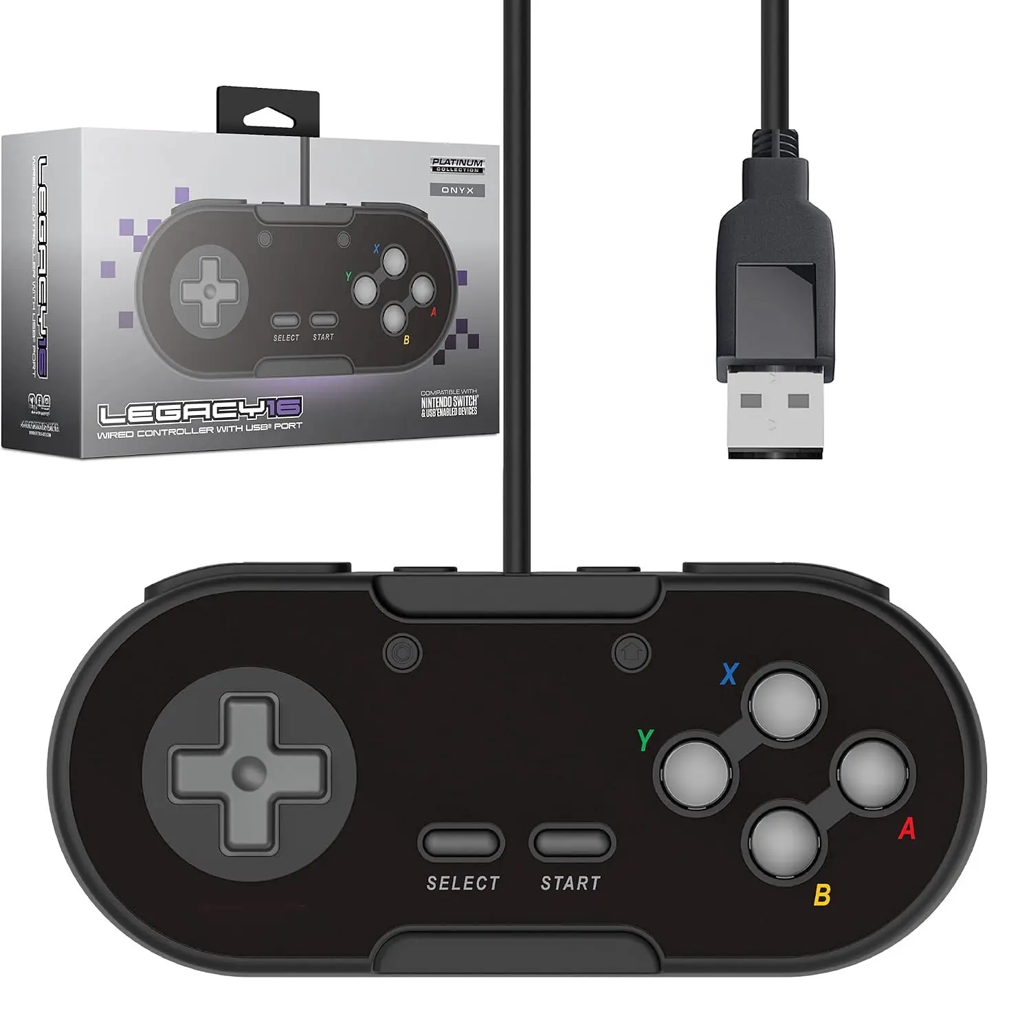 16 Wired USB Controller - (Onyx) | Compatible with , PC, MacOS, RetroPie, Raspberry Pi, Other USB Devices