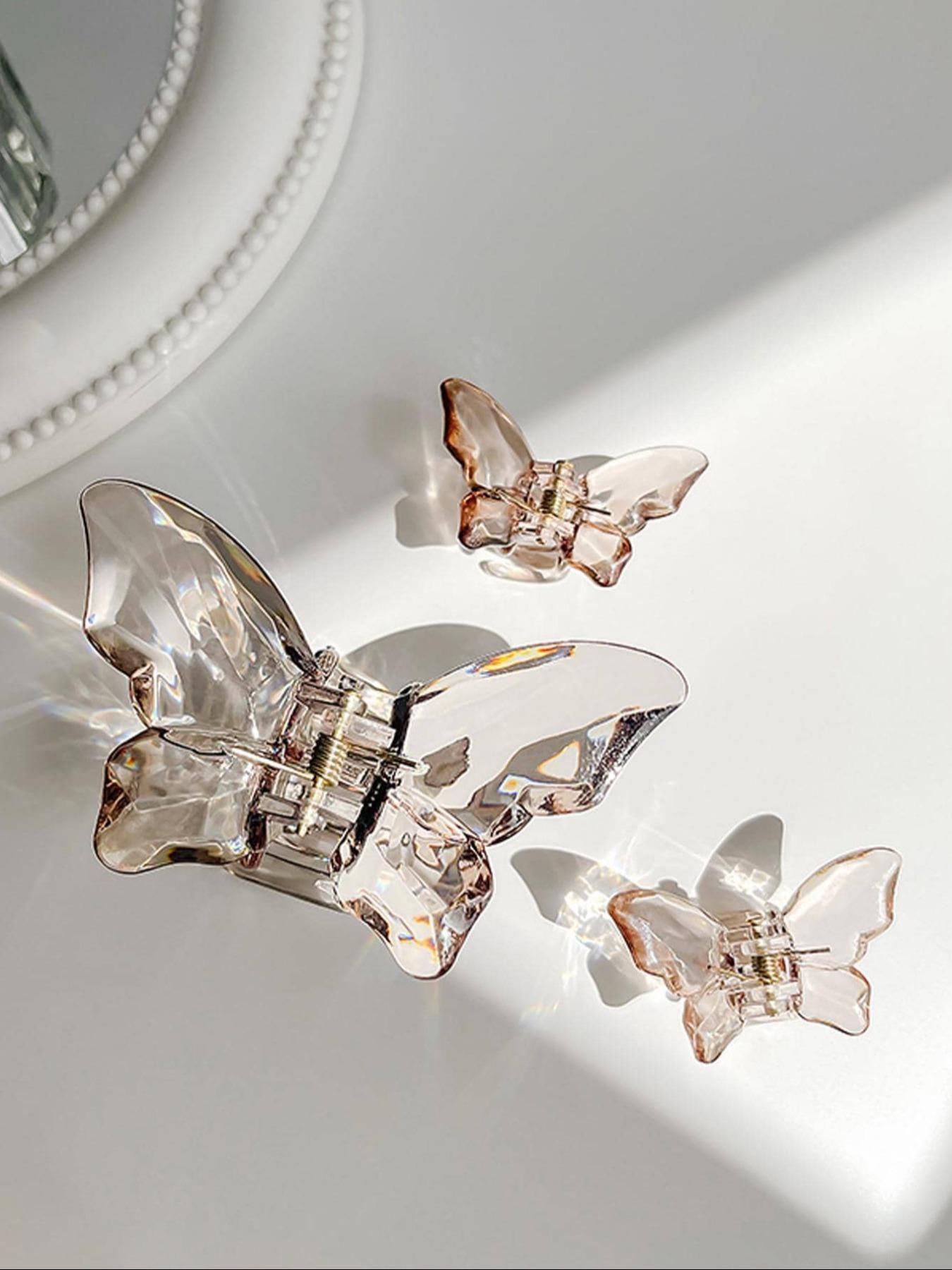 9pcs Transparent Multiple Size Butterfly Design Hair Claw, Fashionable Hair Accessories for Women & Girls, Easy Grasping Hair Claw Clip, Butterfly Hair Clip Set