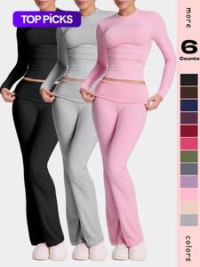 women's two counts casual slim suit, including waist bell-bottoms and long-sleeved tops, is soft and can be worn outside, and y2k style is matched with casual fashion.