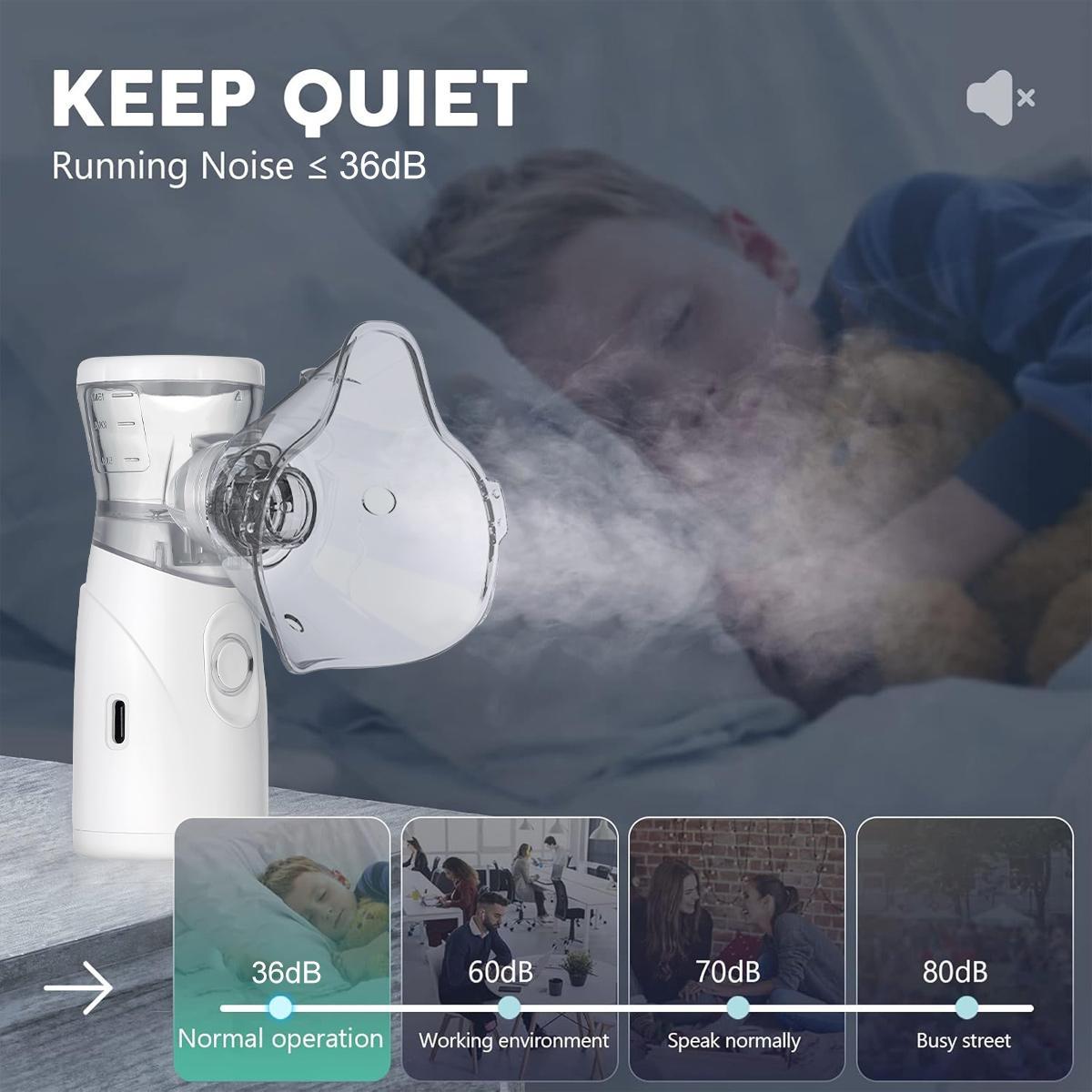Handheld Ultrasonic Nebulizer, Portable Home Nebulizer, Rechargeable Mesh Nebulizer, Includes Face Mask and Mouthpiece, Features a Compact and Self-Cleaning Design, Suitable for Home Use, Travel, and Respiratory Assistance.