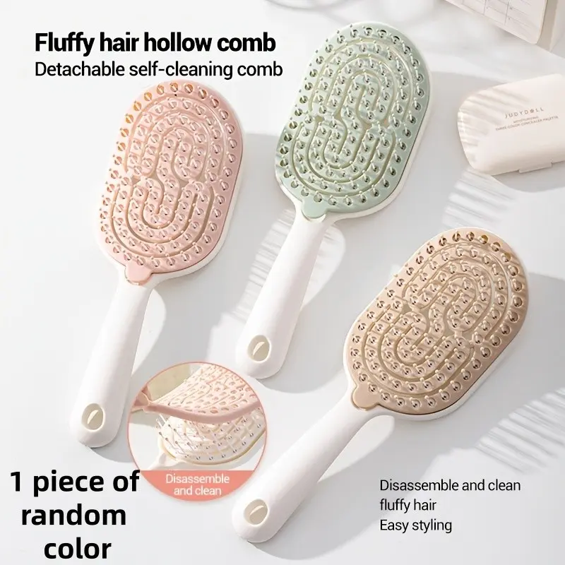 Women's High Crown Volumizing Comb, Detachable Self-Cleaning Hair Brush, Scalp Massage Comb, Hollow Design for Styling