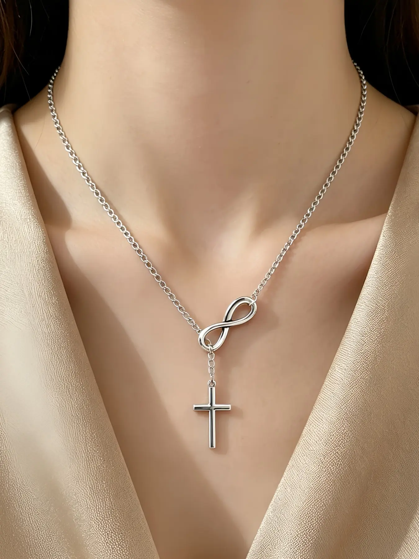 Vintage Cross Necklace, Lucky Infinity Symbol Pendant, Low Allergy, Ideal Gift for Anniversary, Daily Wear, Christian Jewelry