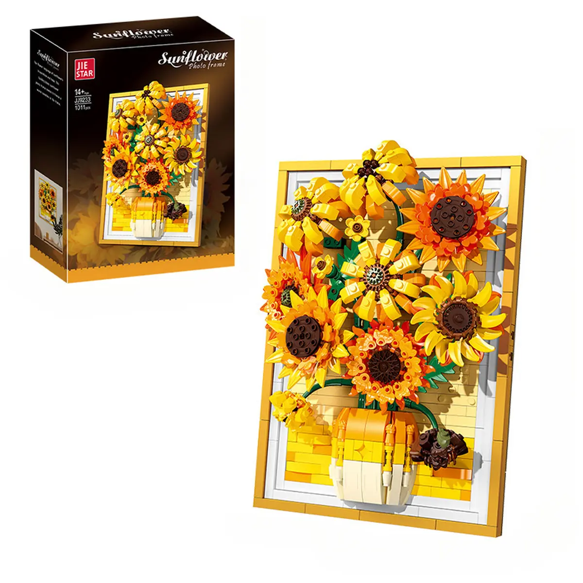 Sunflower Frame Building Blocks Set - DIY Hand-Built Forever Flower Model, Wall & Tabletop Home Decor, Collectible Craft Kit, Ideal Adult Gift for Valentine's Day, Christmas