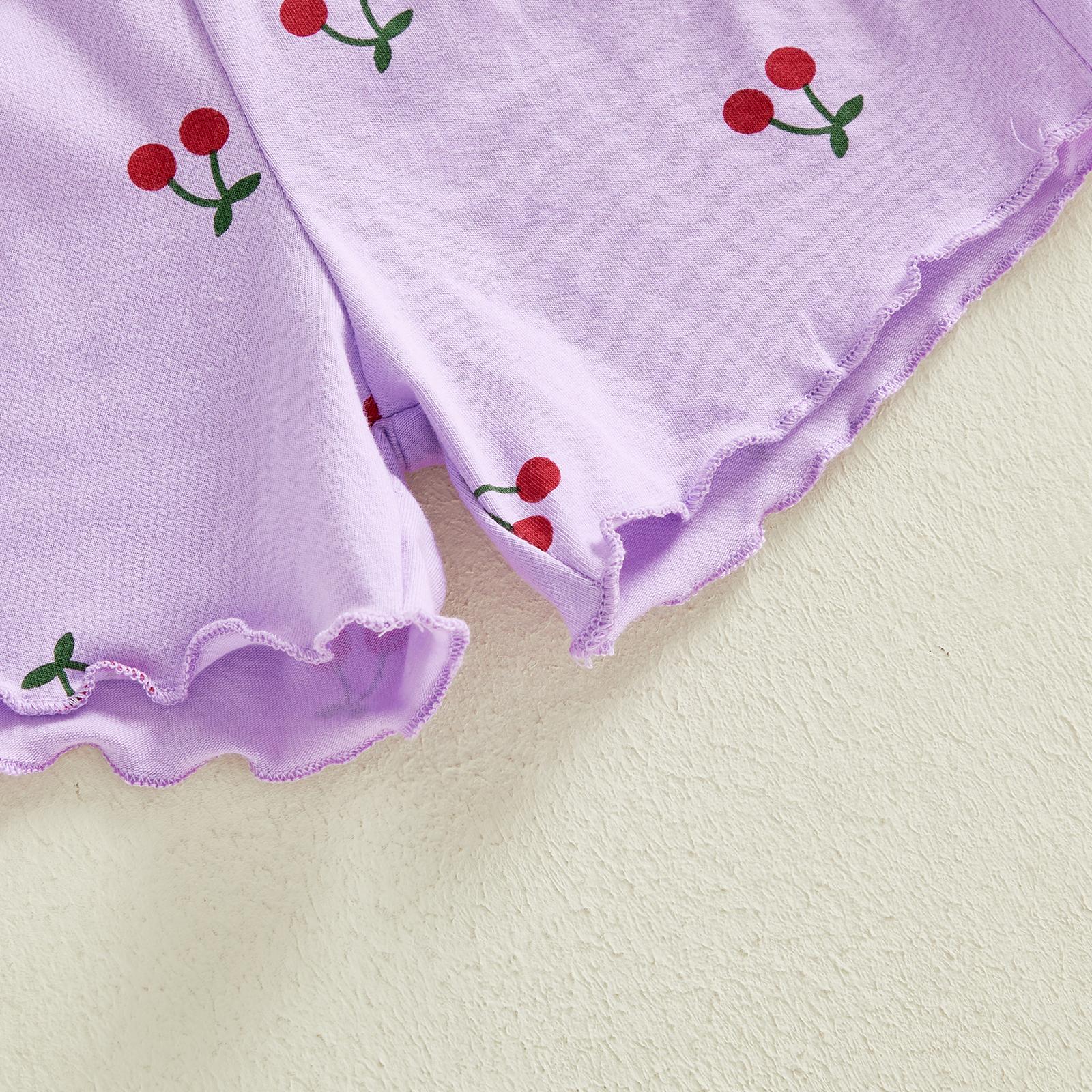 Toddler Baby Girl Summer Outfits Short Sleeve Cherry Print Tops + Shorts 2Pcs Clothes Set Little Girls Summer Clothes
