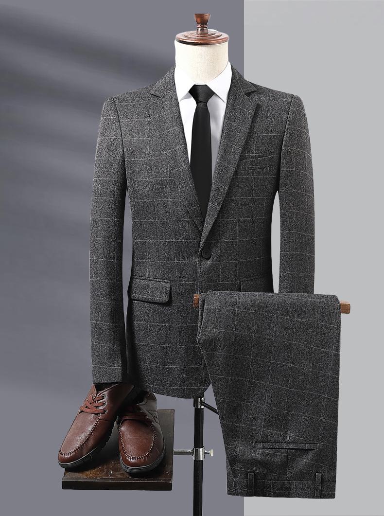 Men's Plaid Slim Fit Suit  Korean Style One-Button Notch Lapel Casual Blazer with Pocket Detail & Center Vent