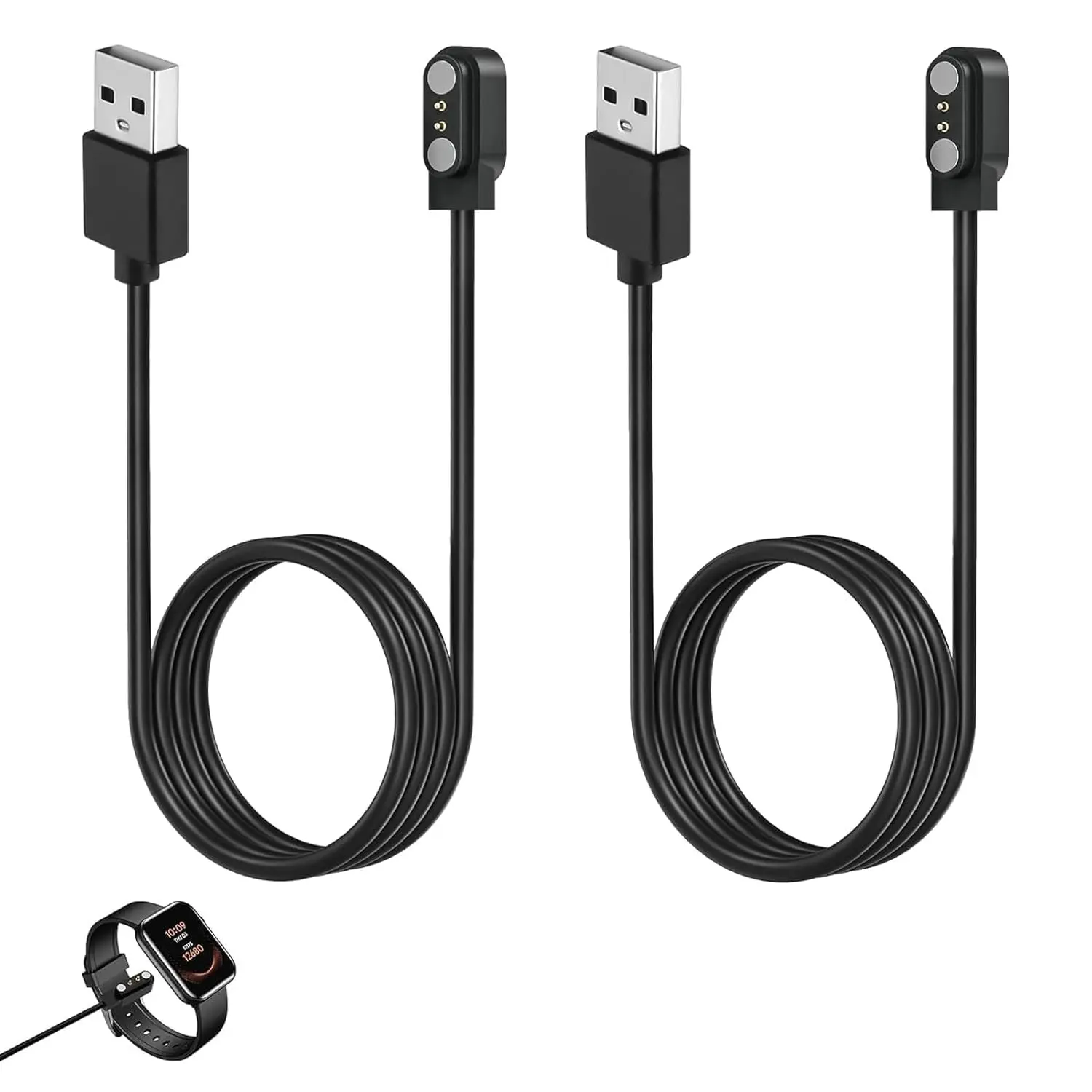2 count  Watch Charger, 2-Pin 2.84 mm  USB  ,  Charger Cord Compatible with Letsfit, YAMAY, Willful, UMIDIGI, Fitpolo, Blackview, Dirrelo, Lifebee,