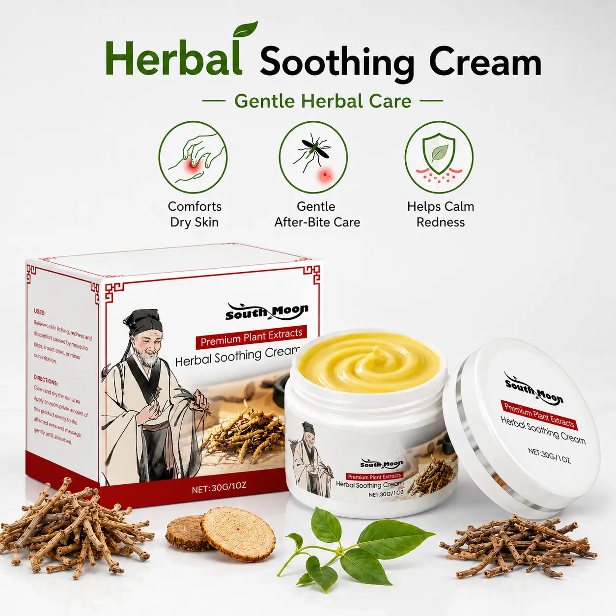 Calming Soothing Hydrating Herbal Body Cream - Itch Relief Body Care for Dry Sensitive Skin, Restores Moisture with Botanical Mix & Blend, 30g Daily Smooth Single Item Moisturizer