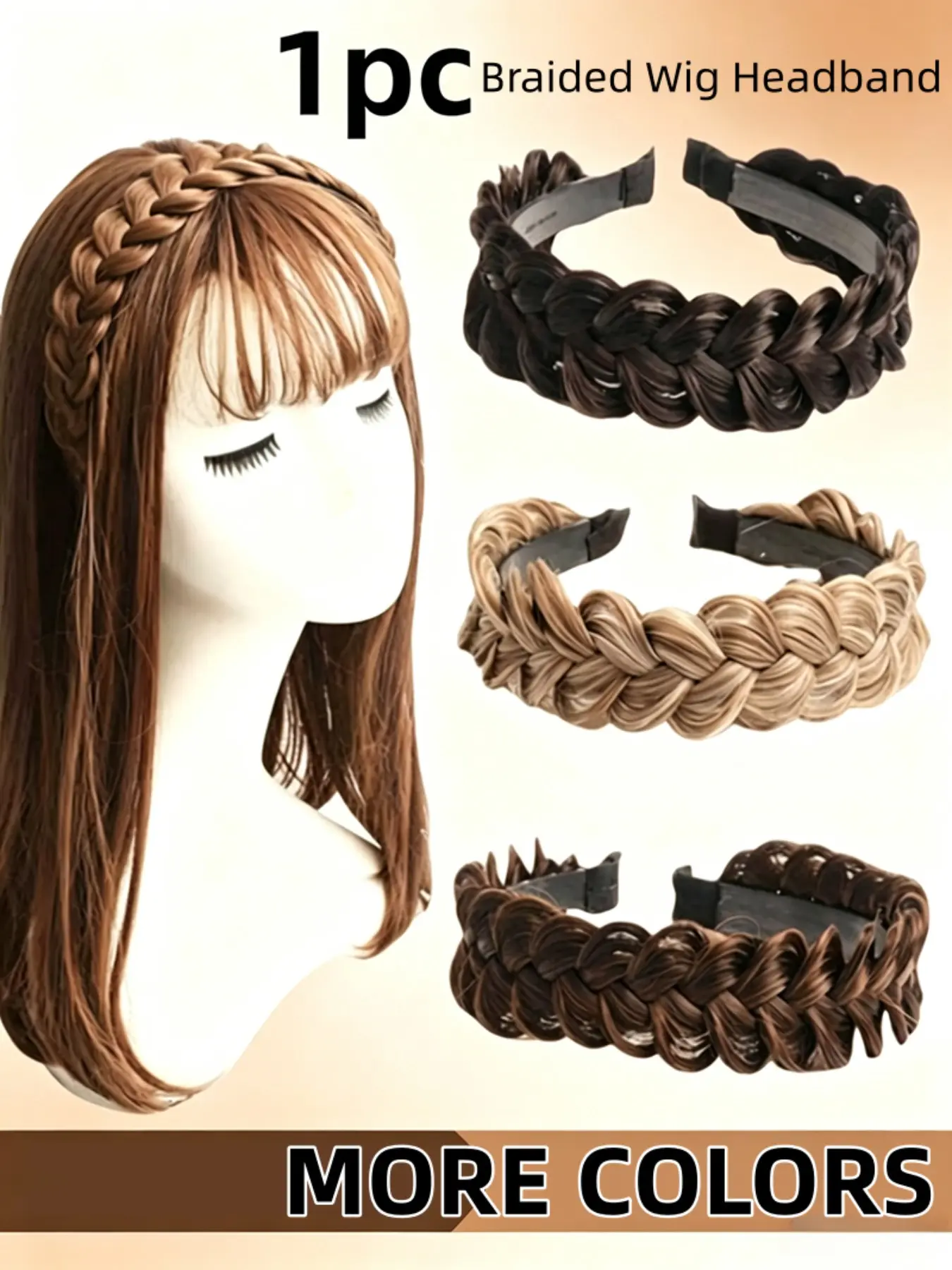 1 piece women's elegant Fried Dough Twists braid wig headband, lifelike hair braid design with anti-skid grip, fashionable hair accessories with combs for daily use Braided Headband Headbands Women Non Slip Headbands