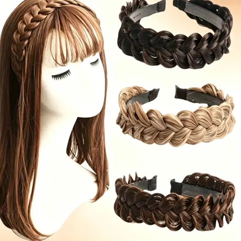 1 piece women's elegant Fried Dough Twists braid wig headband, lifelike hair braid design with anti-skid grip, fashionable hair accessories with combs for daily use Braided Headband Headbands Women Non Slip Headbands