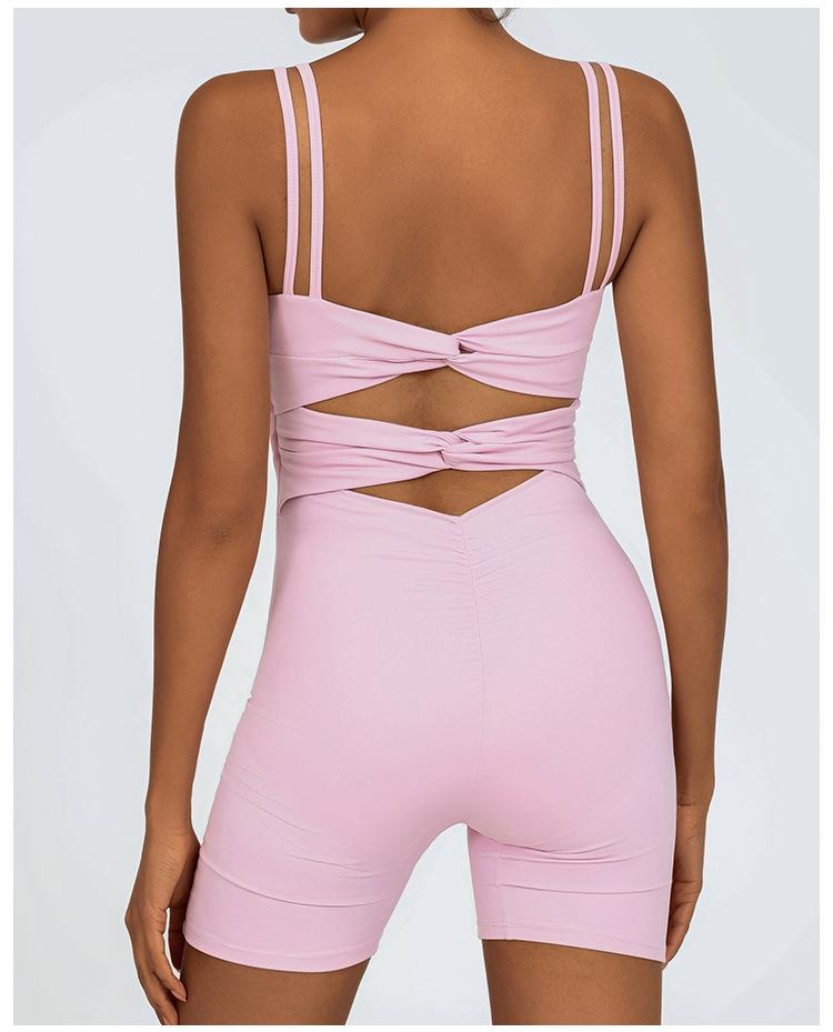 Women's low-cut sexy yoga jumpsuit, breathable and quick-drying, with a beautiful back and cross-strap design to lift the buttocks, suitable for running, yoga, and fitness