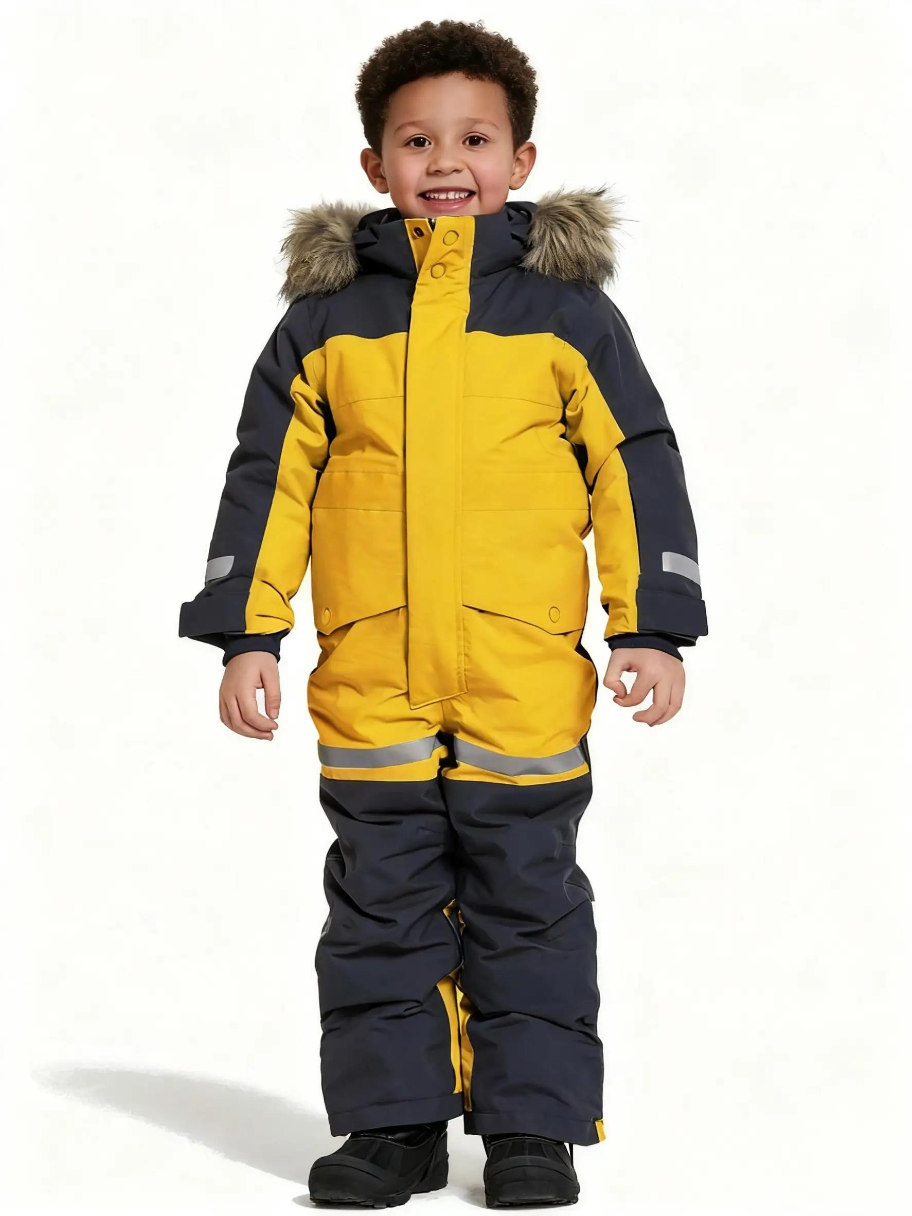 (New)[Windproof Snowsuit] Kids' Winter Ski Jumpsuit, Windproof Loose-Fit Snowsuit with Zipper Design 3-14 Years Old Boys and Girls Outdoor Warmth waterproof warm