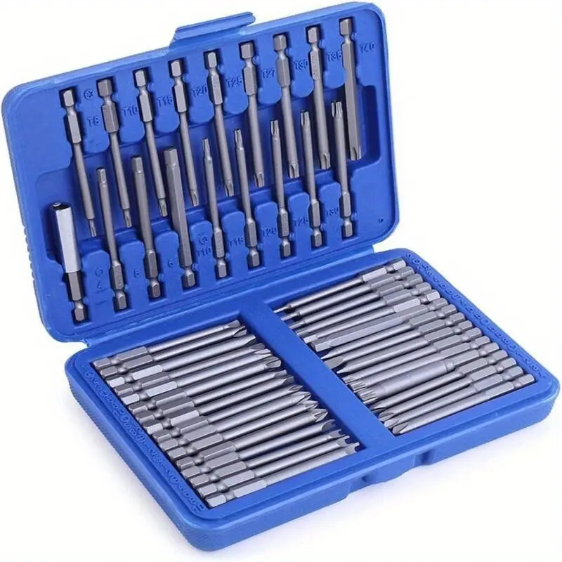 50-Piece 75mm Screwdriver Bit Tool Set, Cross Flat Star Hex U-Shape, Ideal for Daily Repairs, Extended Bits for Hard-To-Reach Screws