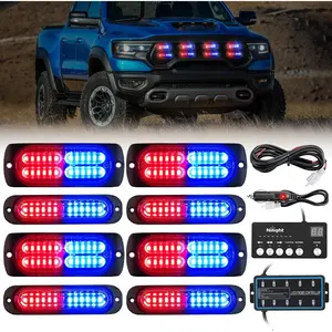 Nilight 8PCS Red & Blue LED Strobe Light Kit - 12V/24V Sync Flashing Set with Controller, Surface Mount for Cars, Trucks