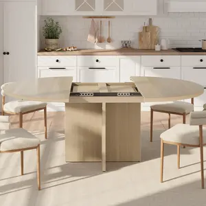 Extendable Oval Dining Table – Space-Saving Design – Removable Leaves, Seats 4-8 – Modern Style for Dining Room, Kitchen, Living Room