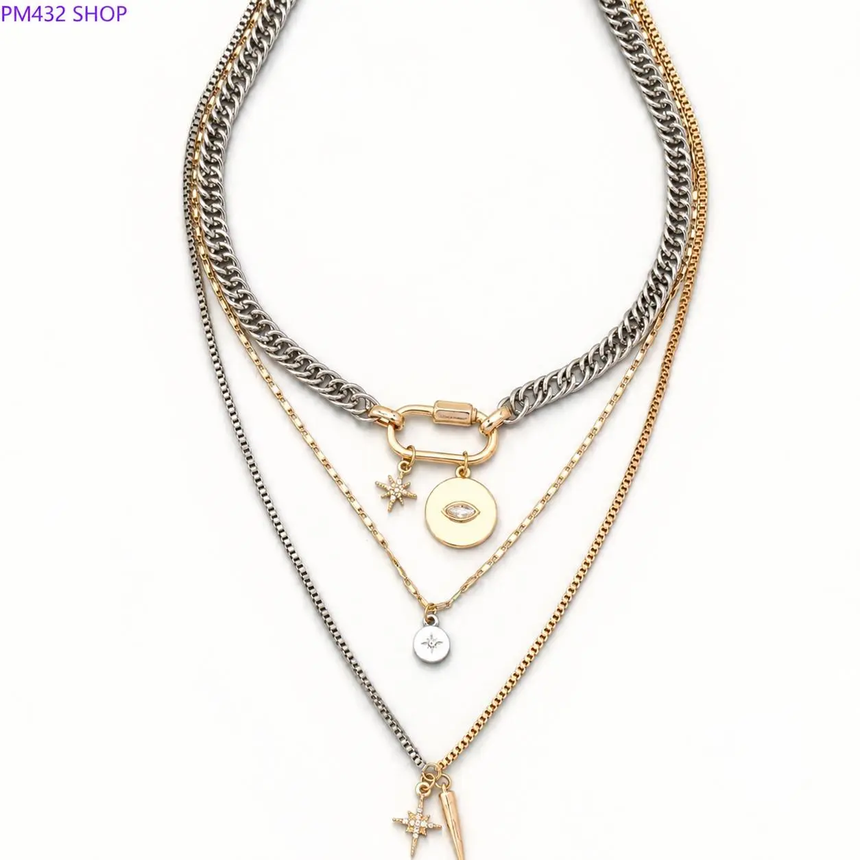 Women's Gold-Plated Evil Eye Layered Chain Necklace, Trendy Statement Jewelry for Daily Wear, Parties and Gift Giving