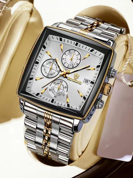 A men's multifunctional square business steel strip fashionable three eye six pin quartz watch