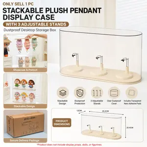 Trendy Plush Keychain Display Case with 3 Independent Stands, Stackable and Combinable, Suitable for Plush Keychains and Figurines like Labubu, Skullpanda, DIMOO, HIRONO, MOLLY, Stylish Keychain, Keychain Accessory