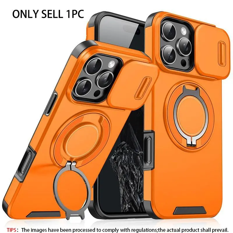 Sliding window lens protection rotating bracket sliding camera protective cover, suitable for iPhone 17Pro Max 17Air 15 Pro Max magnetic phone case, double-layer anti drop shockproof protective cover, Stylish cellphone accessory