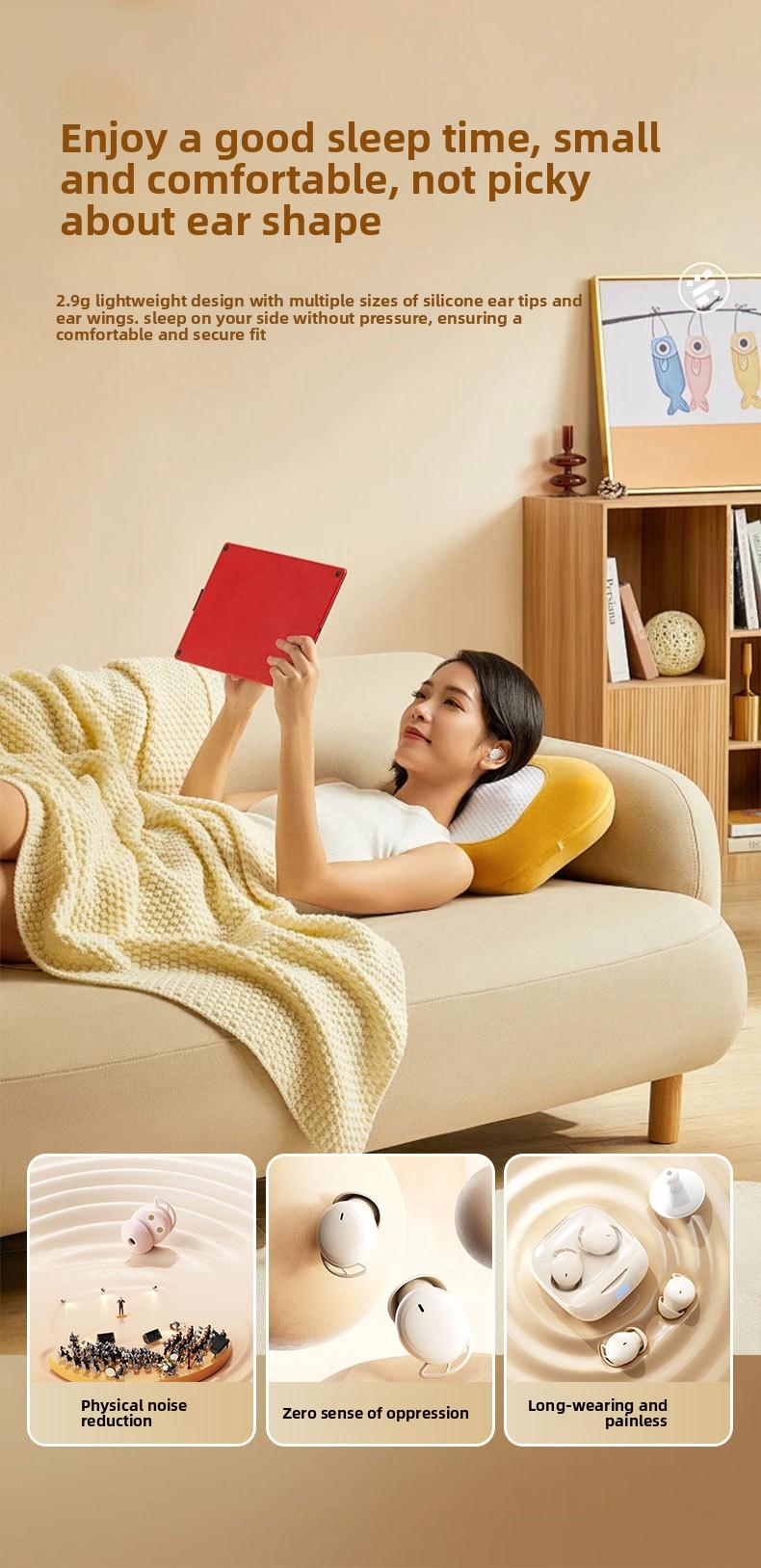 Sleep headphones, painless for side sleepers, no ear pressure, 2026 new model, in-ear noise-canceling, long battery life, sleep Bluetooth headphones