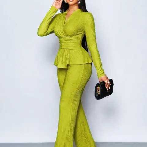 Women's Apricot Color Elegant Chic V Neck Long Sleeve T-Shirt And Wide Leg Pants Matching Two Piece Set, Asymmetrical Hem Two-Piece Outfits, Casual Daily Wear Top, Clothes