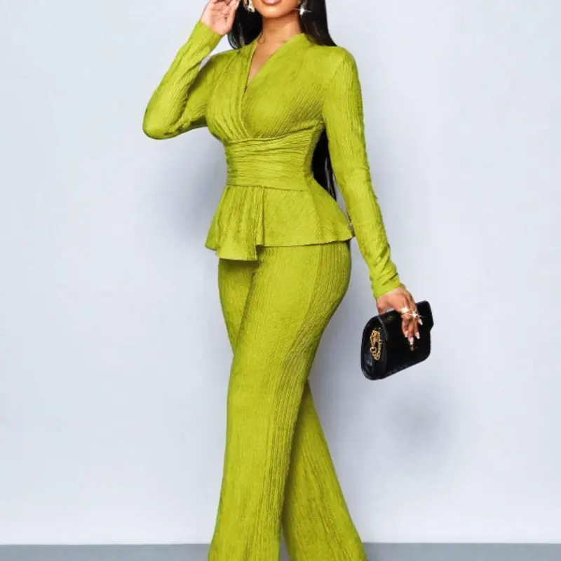 Women's Apricot Color Elegant Chic V Neck Long Sleeve T-Shirt And Wide Leg Pants Matching Two Piece Set, Asymmetrical Hem Two-Piece Outfits, Casual Daily Wear Top, Clothes