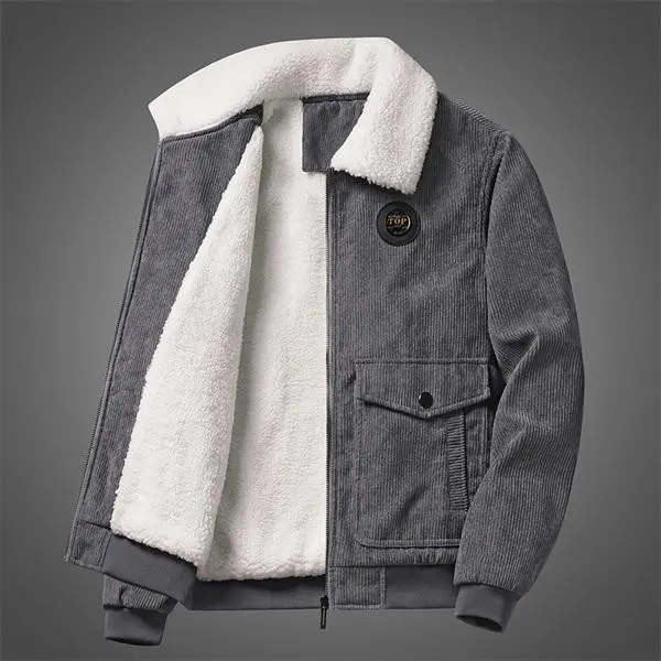Men's Fleece Lined Windproof Warm Jacket - Heavyweight Coat with Zipper Closure, Flap Pockets - Machine Washable Winter Coat for Traveling, Outdoor Activities - Cold Weather Gear, Classic Collar Design Menswear Tops western clothing Casual