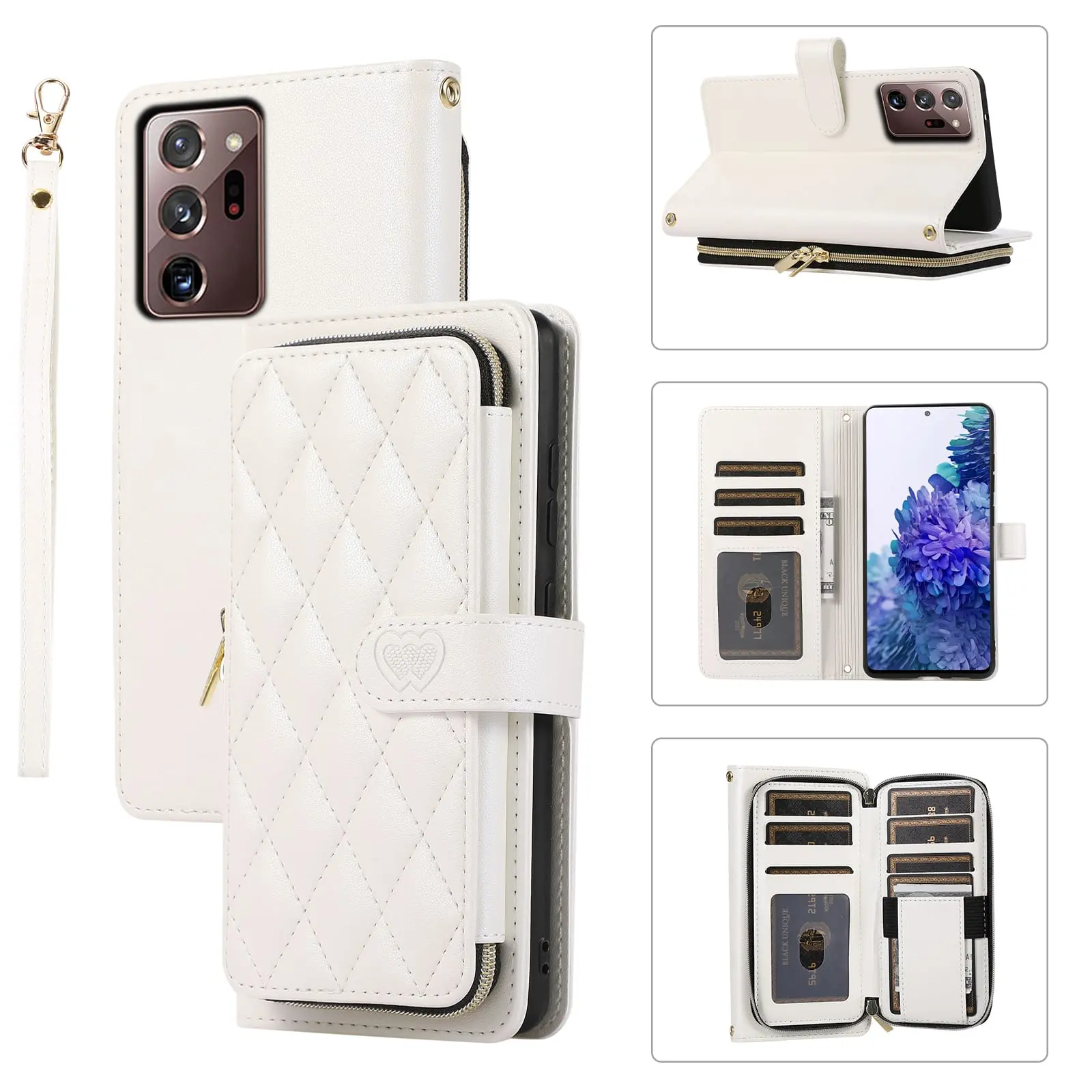 Crossbody Wallet Case for Samsung Galaxy Note 20 Ultra Note 10 Pro Note 9 8, PU Zipper Handbag Purse Flip Cover, Kickstand Folio Case with Card Slots Holder Wrist Strap Lanyard