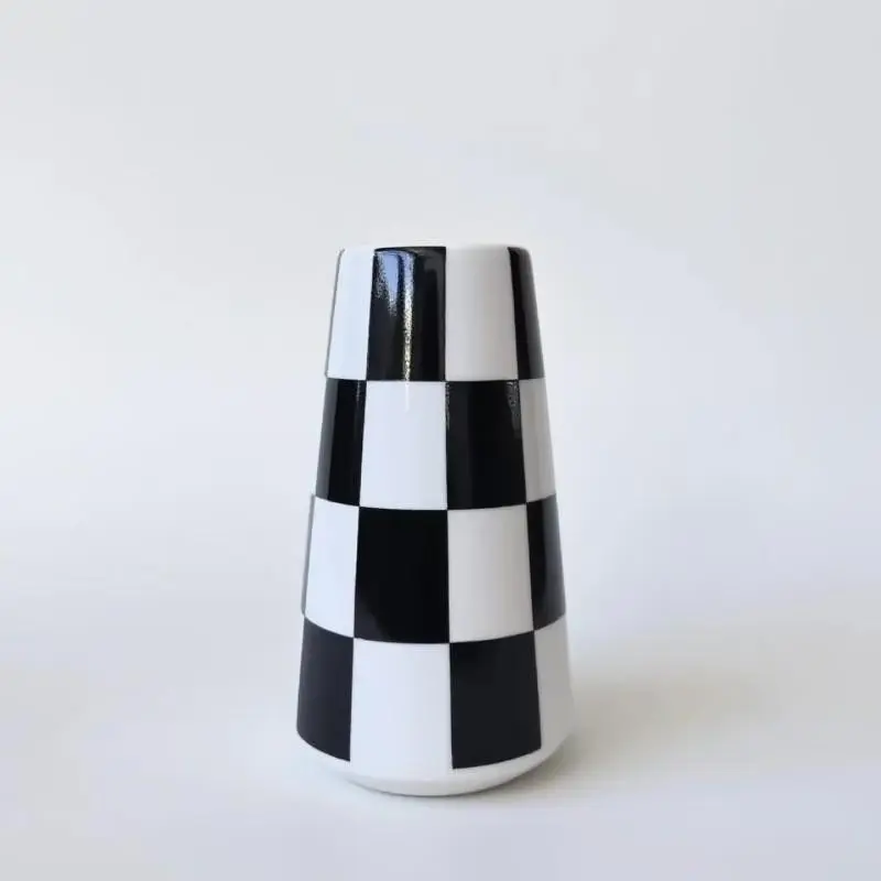 Nordic Checkered Holiday Decor Christmas Vase, Elegant Ceramic Flower Arrangement Bottle, Classic Desktop Decoration, Ceramic Vases For Home Decor