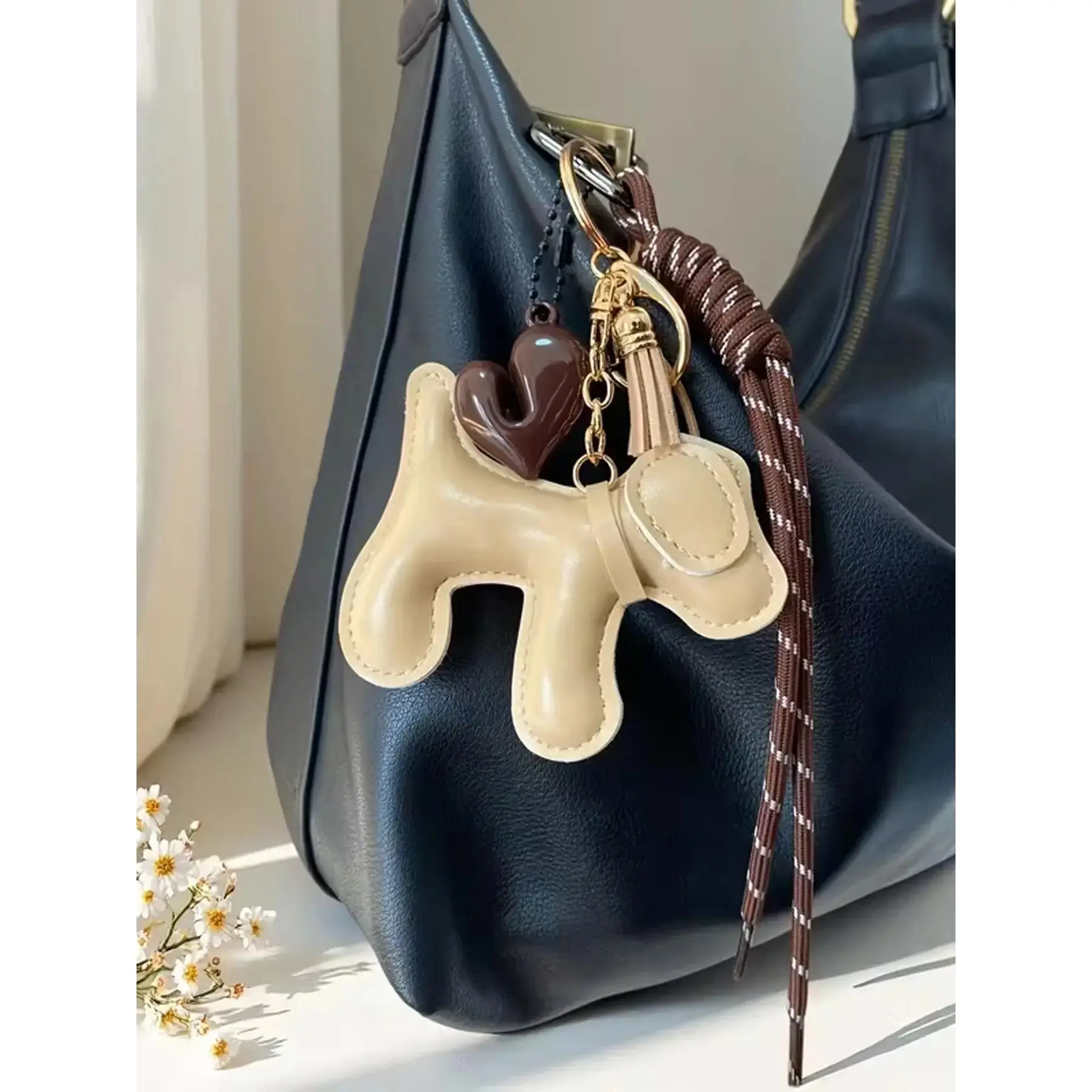Heart Pendant Puppy, Cute Vintage Style. Niche Design Heart Charm, Tassel Details, Perfect Accessory For Bags And Keys, Suitable For Commuting Outfits And Everyday Wear, Purse Charms For Handbags, Charms For Purses, Purse Accessories Charm